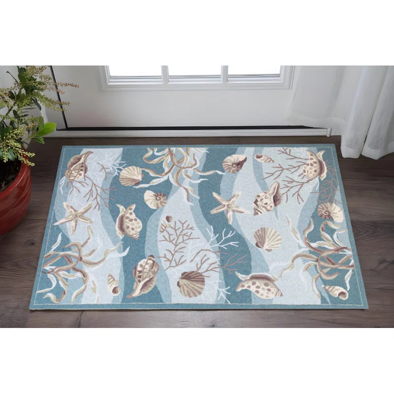 HomeRoots 3' X 5' Seafoam Corals And Shells Area Rug