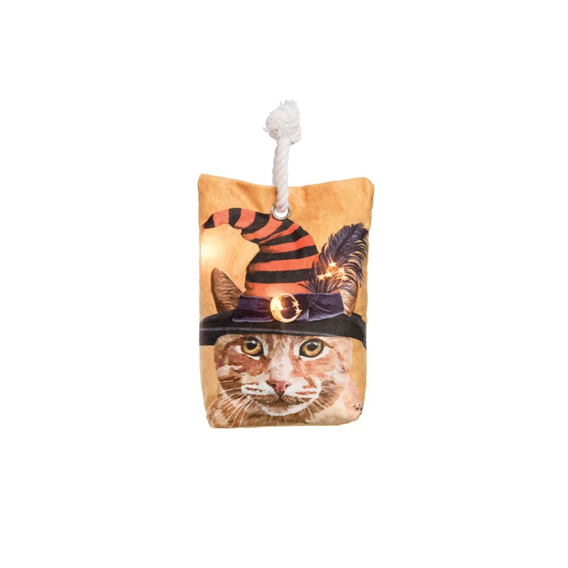 C&F Home Witch Cat-Chunk Halloween Light-Up LED Doorstop Decor