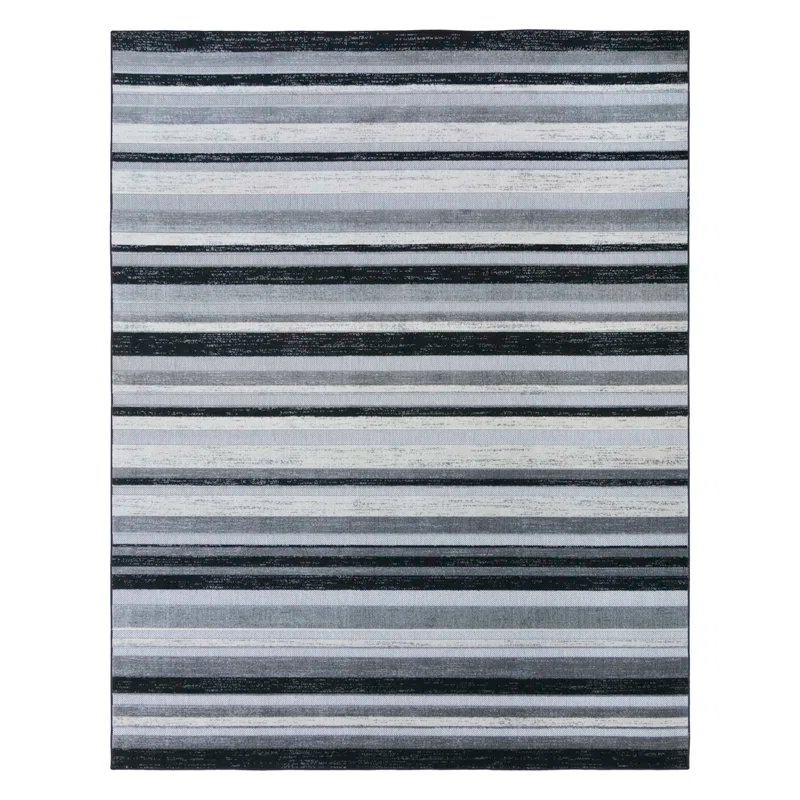 Fosel Muxia Gray/Black Modern Micro Stripped Hi-Low Flatweave Indoor/Outdoor Area Rug