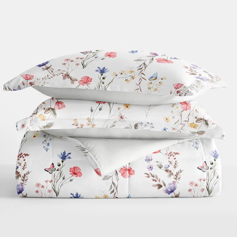 Becky Cameron Down-Alternative Comforter Set in Meadow Floral Stripe