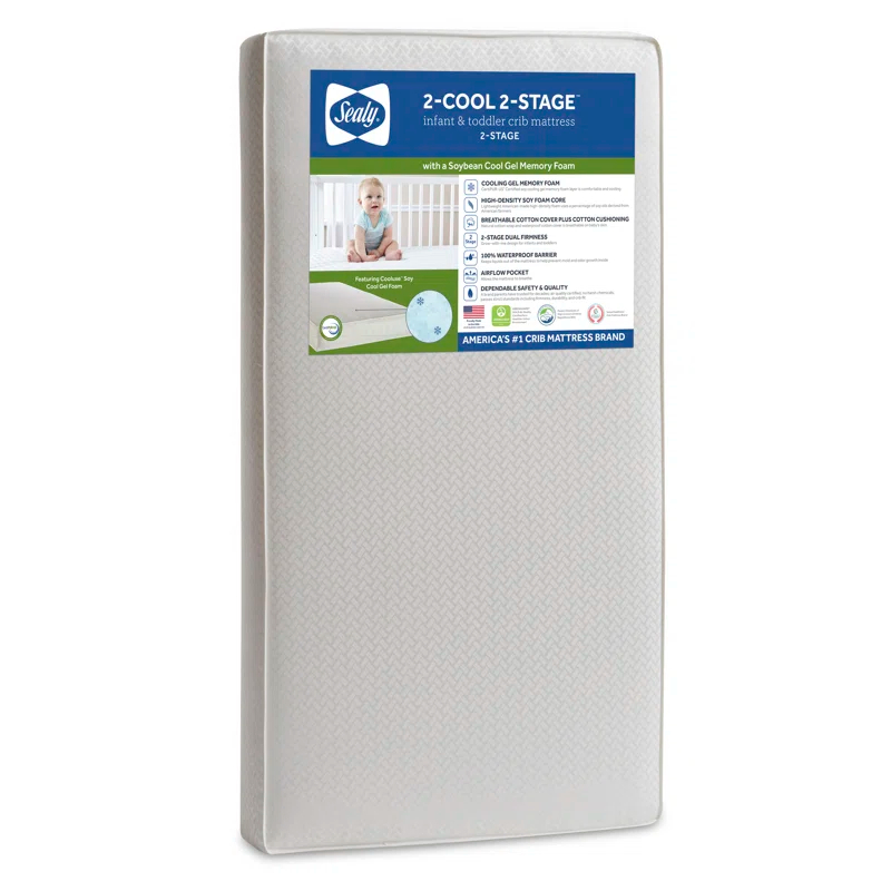 Sealy Baby Sealy Baby 2-Cool 2-Stage Dual Firmness Waterproof Baby Crib Mattress & Toddler Bed Mattress, GREENGUARD Gold Certified, 52" x 28""