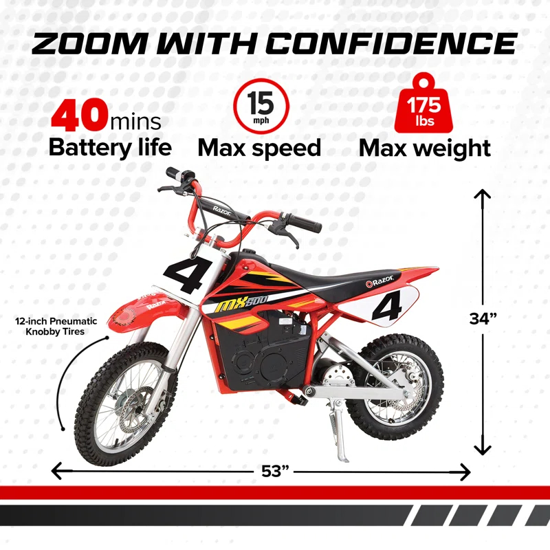 Razor Boy's 16" Dirt Rocket MX500 High Performance Electric Motocross Bike