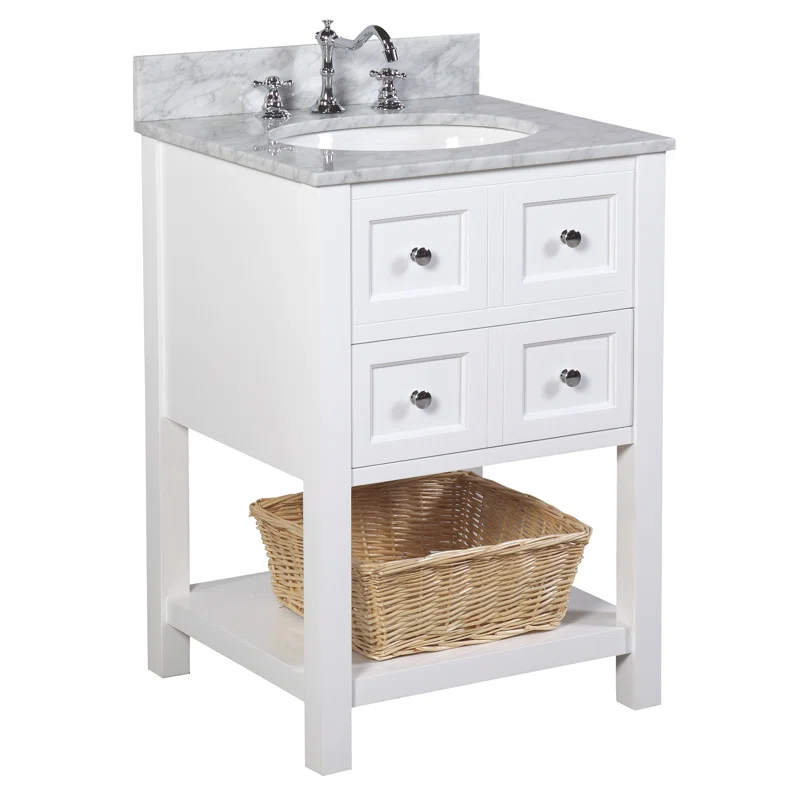 Gracie Oaks Catherine 24'' Single Bathroom Vanity with Genuine Marble Top