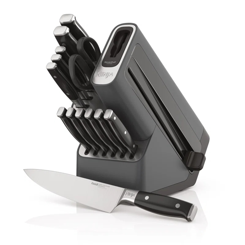 Ninja Ninja® Foodi® NeverDull Premium Knife System, 14-Piece Knife Block Set with Built-in Sharpener, Stainless Steel Knives, Black