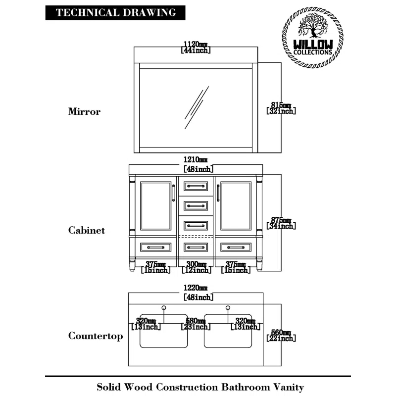 Willow Collections Aberdeen 48'' Single Bathroom Vanity with Top