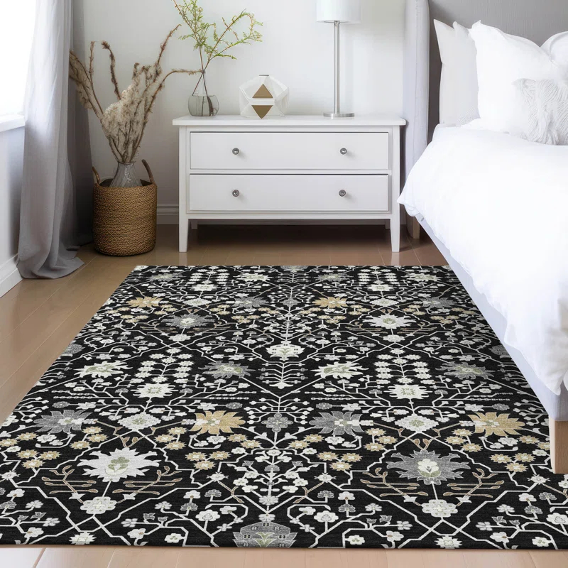 Machine Washable Indoor/Outdoor Chayden ACN1009 Black 1'8" x 2'6" Rug