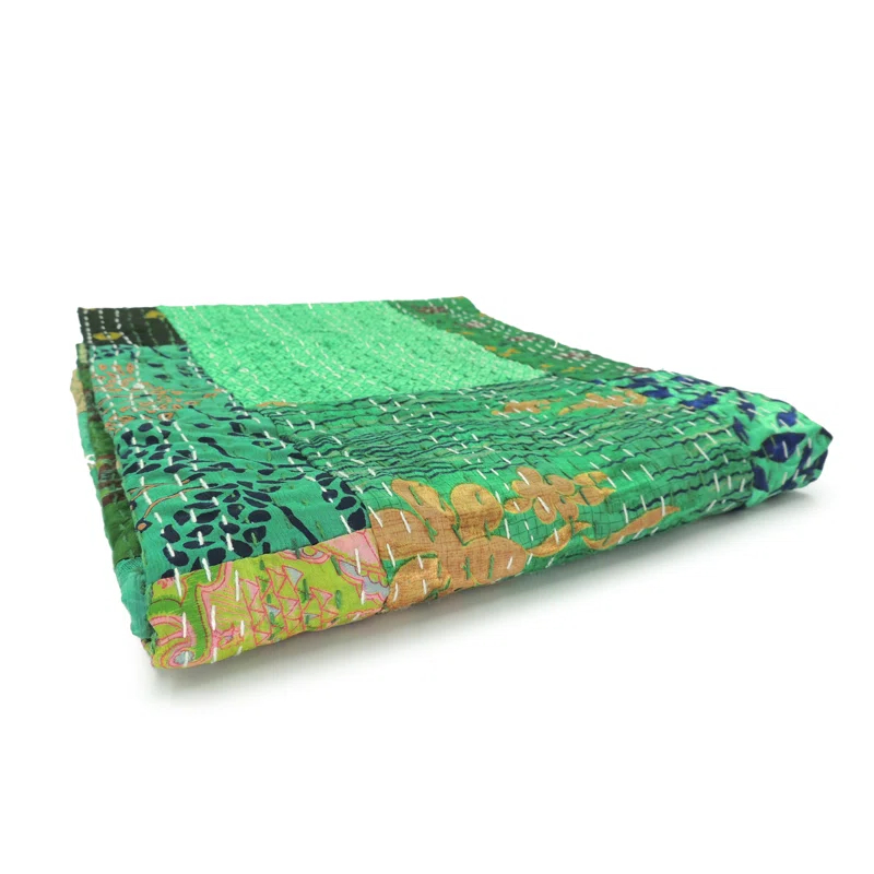 Rajani Home Handmade Kantha Silk Blend Throw Blanket