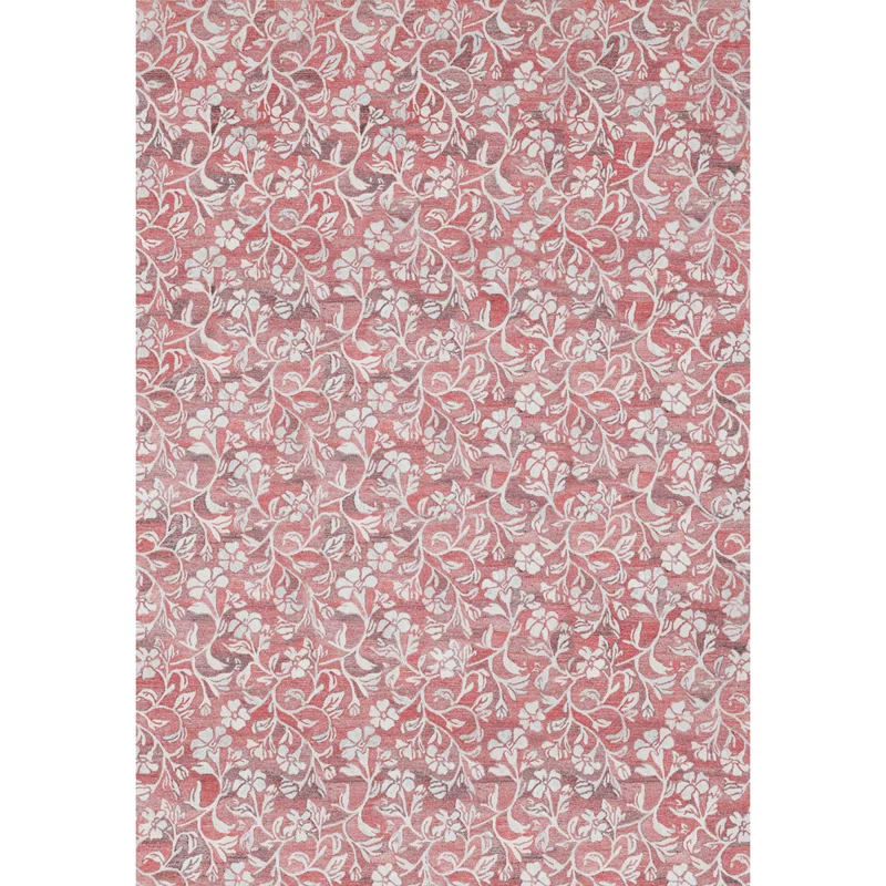 Camellia Floral Hand Tufted Polyester Indoor/Outdoor Area Rug in Coral/Ivory