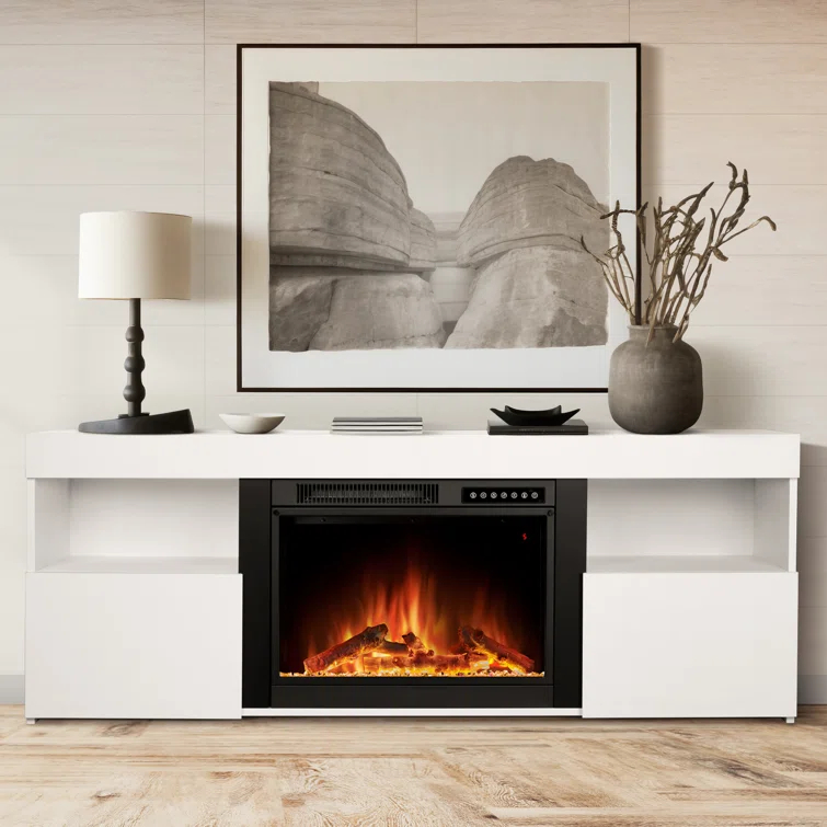 COWSAR COWSAR TV Stand for TVs up to 60" with Electric Fireplace with Remote Control,Adjustable Real 3d Flame Brightness