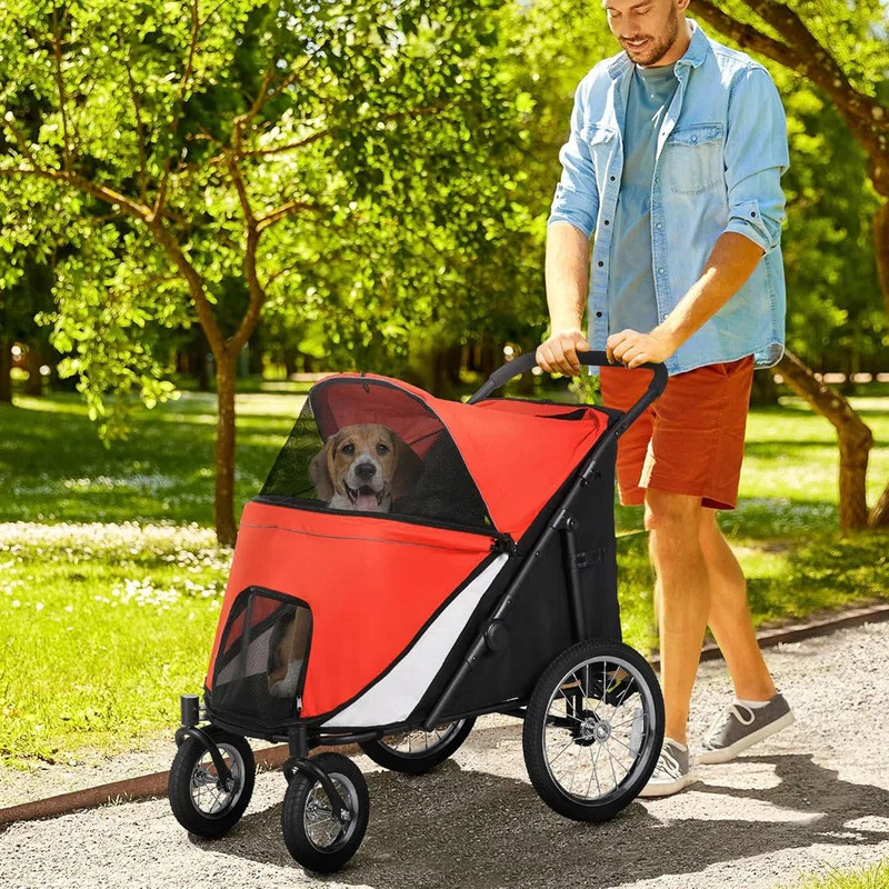 Pet Stroller for Medium and Large Dogs and Cats,Easy Fold Dog Stroller with Storage Bags,for Outdoor