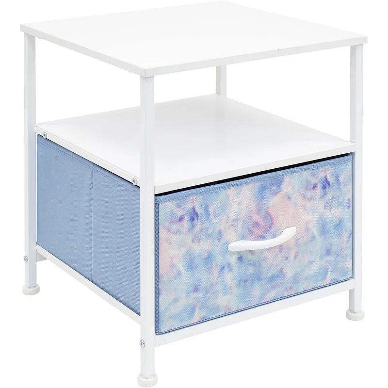 Sorbus 1 Drawer and Shelves Nightstand with Steel Frame, Wood Top & Fabric Bins in Tie Dye & Reviews | Wayfair