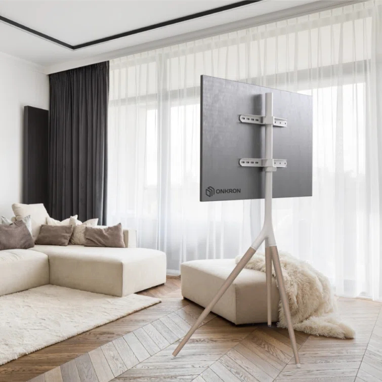 ONKRON Tripod TV Stand Wood for TVs up to 65" and 77 lbs, Swivel Floor Corner TV Stand Adjustable