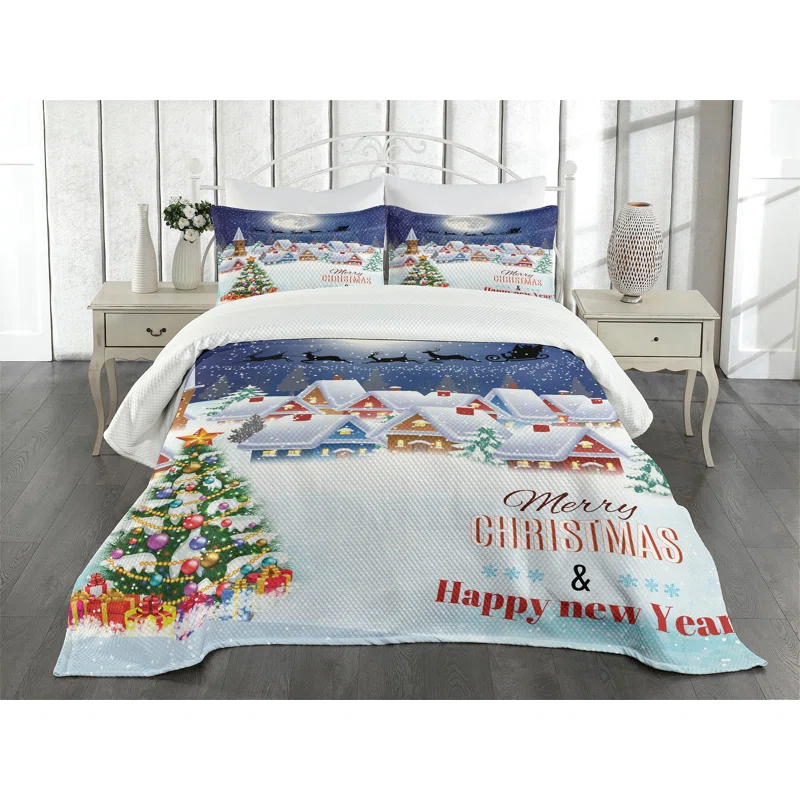 Ambesonne Christmas Bedspread Winter Sky Moon