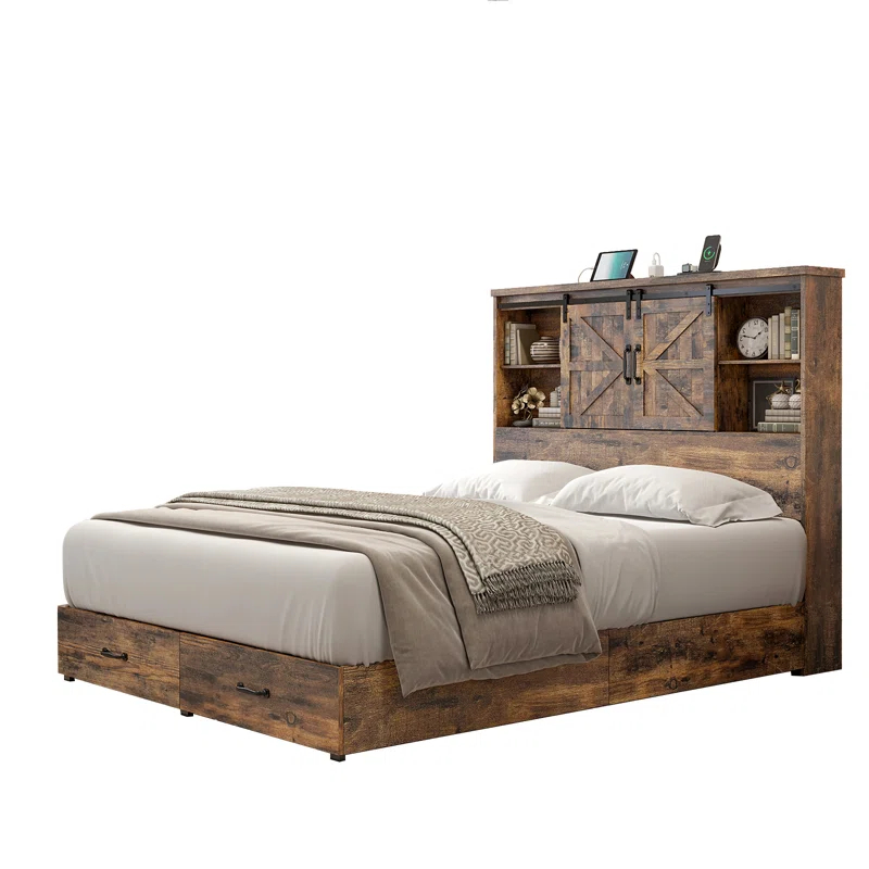Tryston Sherell Wooden Bookcase Bed Frame