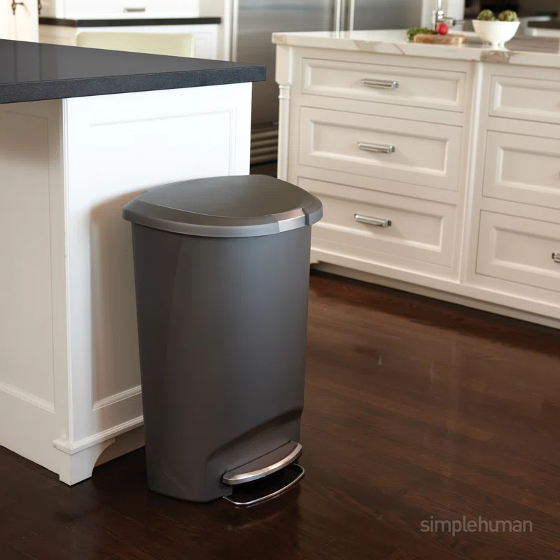 simplehuman Simplehuman 50 Liter / 13 Gallon Semi-Round Kitchen Step Trash Can with Secure Slide Lock, Plastic