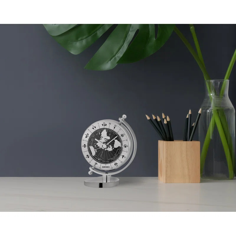 Seiko Silver Globe Tabletop Clock
