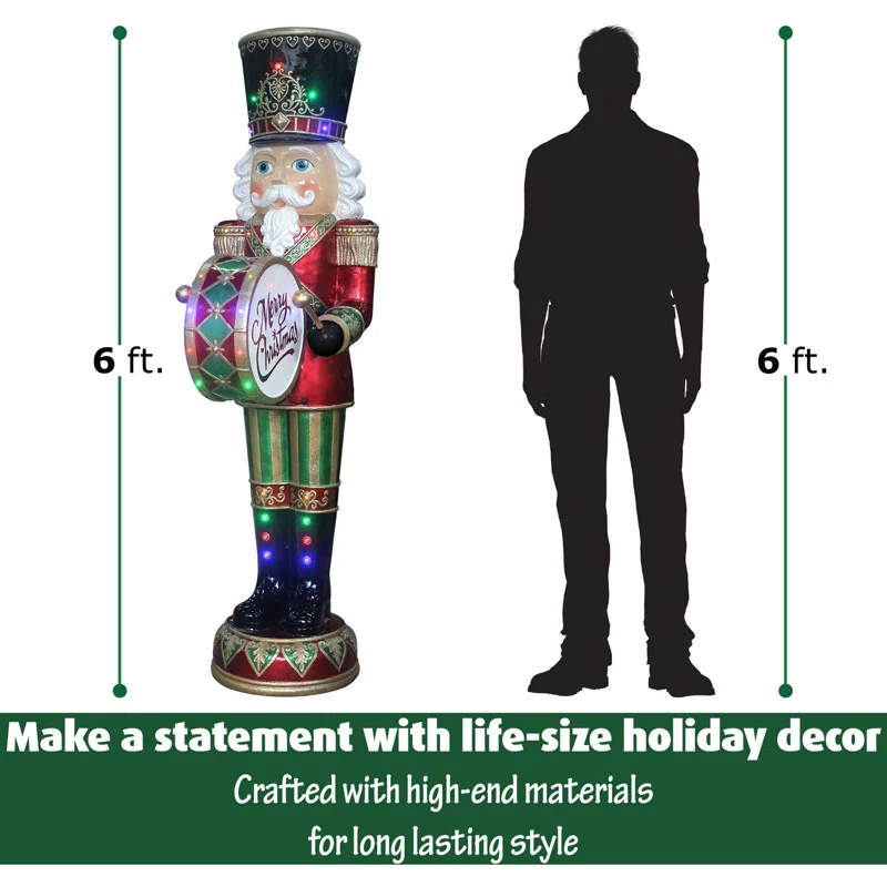 Fraser Hill Farm 6-Ft. Nutcracker Drummer Holiday Figurine, Life-Sized
