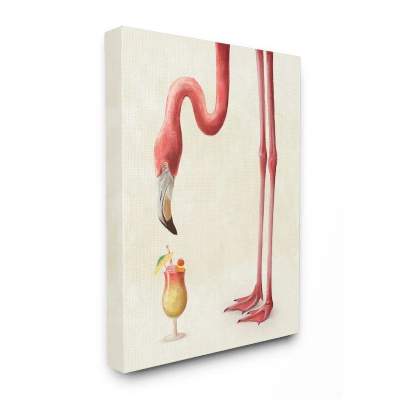 Stupell Industries " Thirsty Pink Flamingo Tropical Long Leg Drink Humor " by Daphne Polselli