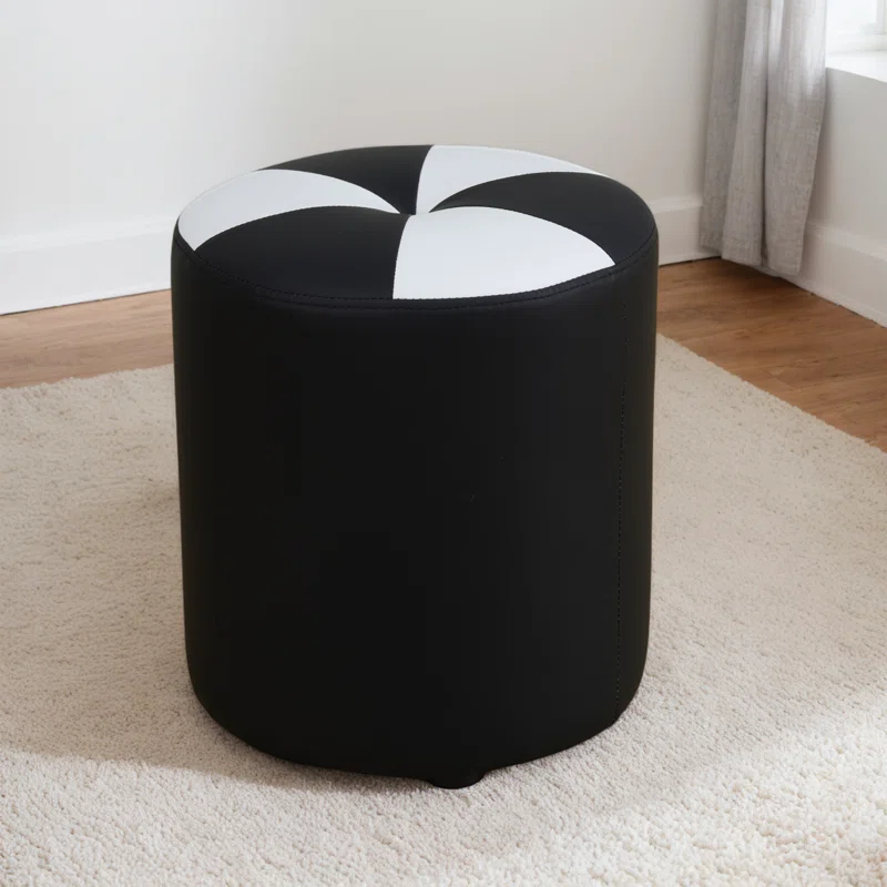 Ebern Designs Round Stuffed Pouf Ottoman Leather Poufs Foot Rest Footstool