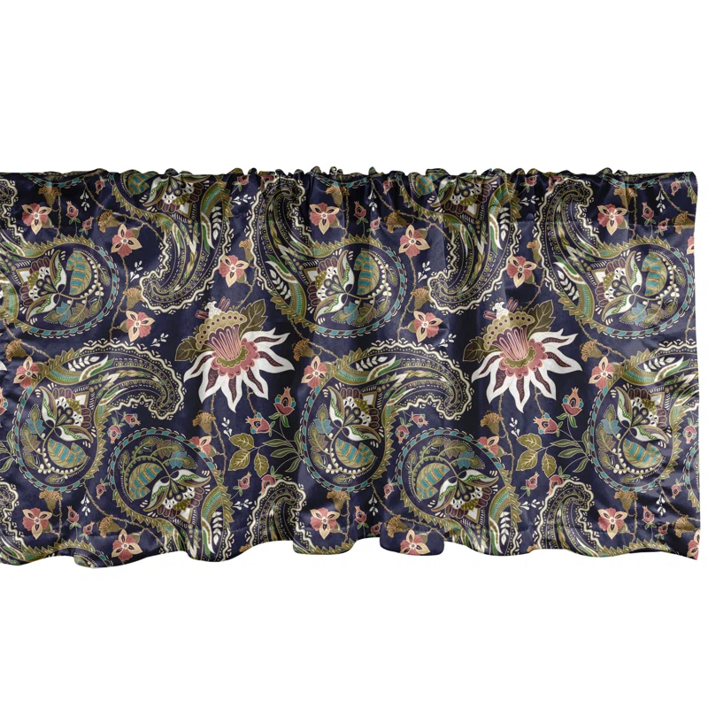 Ambesonne Jacobean Valance Pack of 2 Paisley Indigo Multicolor