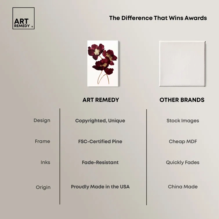 Art Remedy Art Remedy Wine Flowers Framed Floral Fine 1 Piece Canvas Wall Art 57114