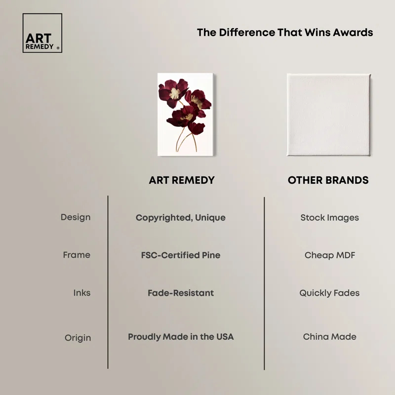 Art Remedy Art Remedy Wine Flowers Framed Floral Fine 1 Piece Canvas Wall Art 57114