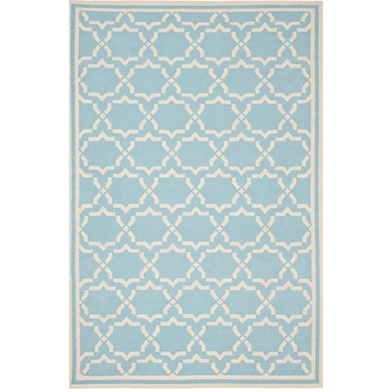 Pasargad Sahara Geometric Handwoven Wool Light Blue/Beige Area Rug