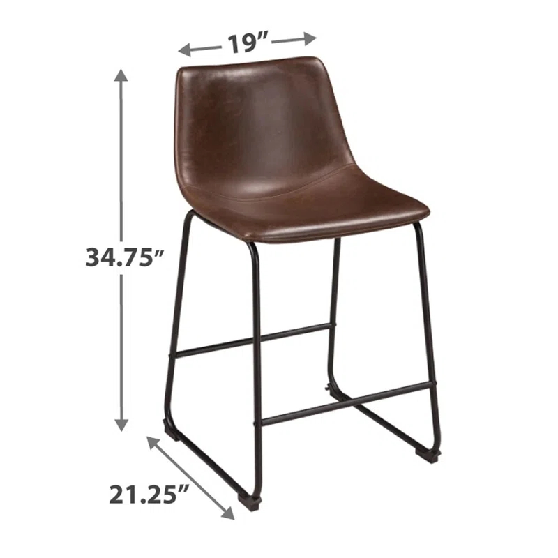 Benjara Tia Counter Height Chair Set Of 2, Brown Faux Leather, Bucket Seat (Set of 2)