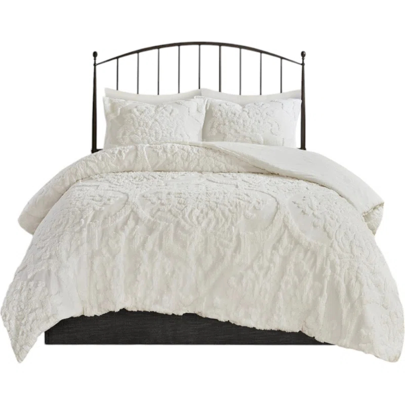 Madison Park Viola Tufted Cotton Chenille Damask 3 Piece Comforter Set