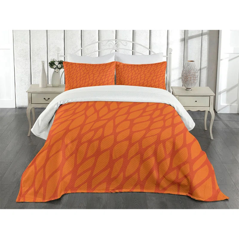 Ambesonne Ambesonne Burnt Orange Bedspread Set Nature Growth Leaves Orange Burnt Orange