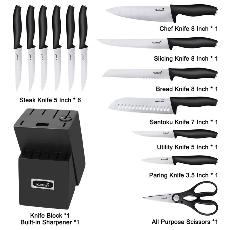 kuisine Kuisine 15 Piece Stainless Steel Knife Block Set