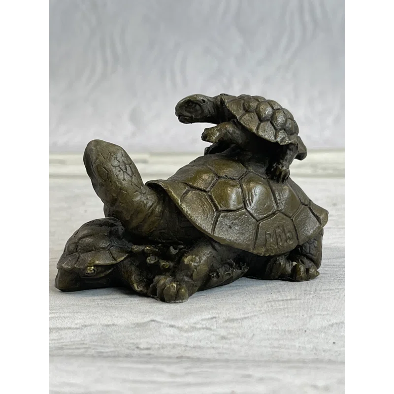 Bayou Breeze Purifoy Original Mother Turtle With Baby Hatchling Bronze Sculpture Reptile Sea Statue