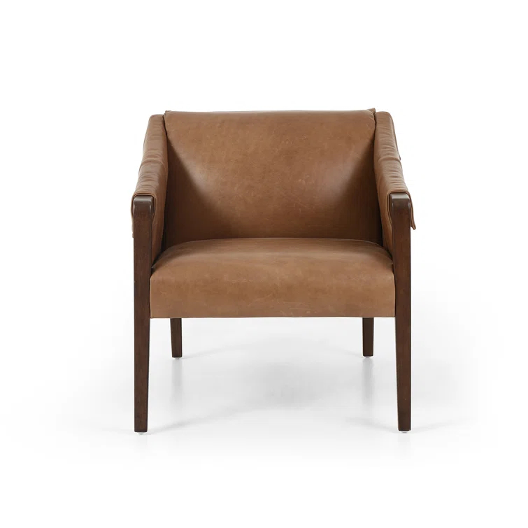 Palermo Nude Genuine Leather Contemporary Armchair in Natural Whitewash
