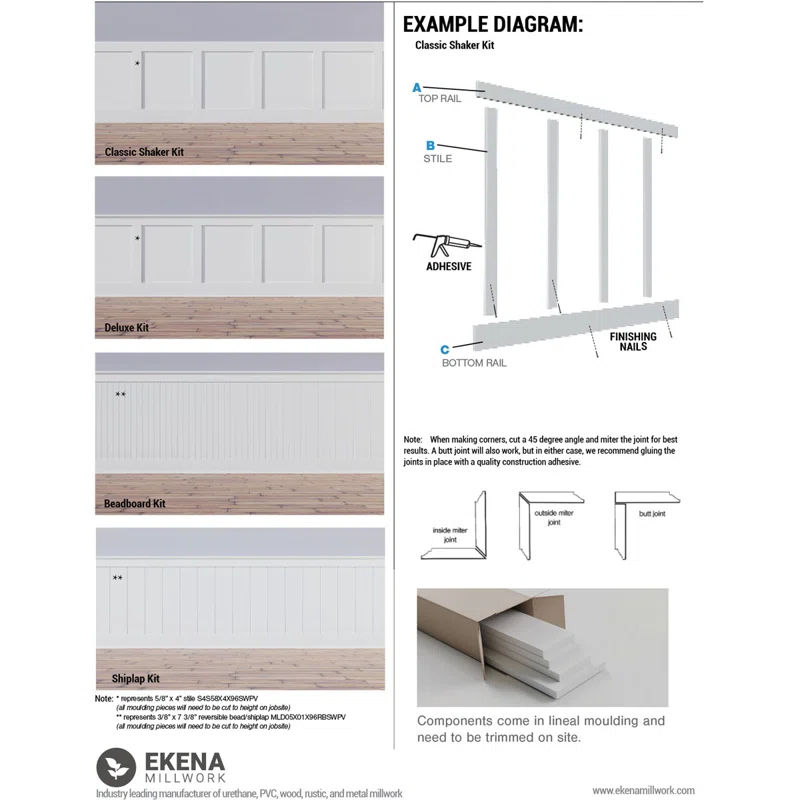 Deluxe Shiplap with a Nickel Gap 8' Length PVC Wainscoting Kit