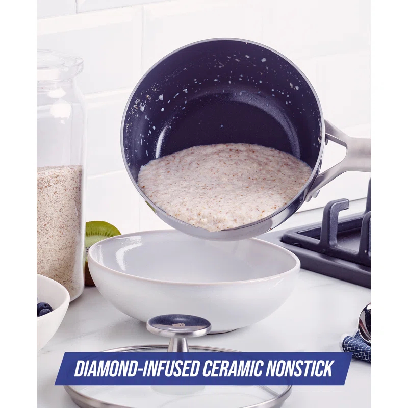 Blue Diamond Blue Diamond Cookware Tri-Ply Stainless Steel Ceramic Nonstick, 2.5QT Chef Saute Pan With Lid, PFAS-Free, Multi Clad, Induction, Dishwasher Safe, Oven Safe, Silver