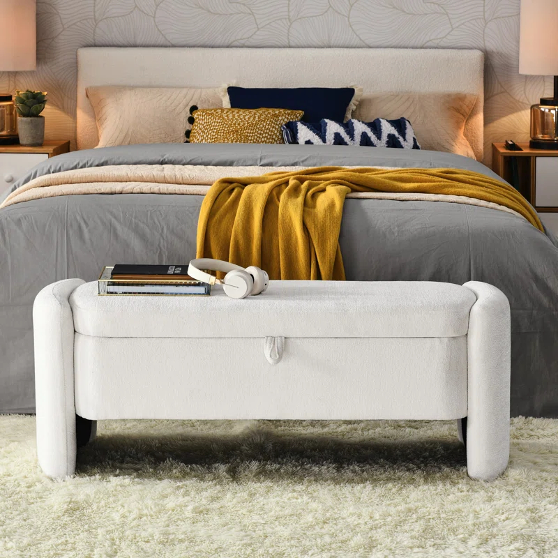 Wrought Studio™ Oval Ottoman Orange Storage Bench Chenille Fabric Bench
