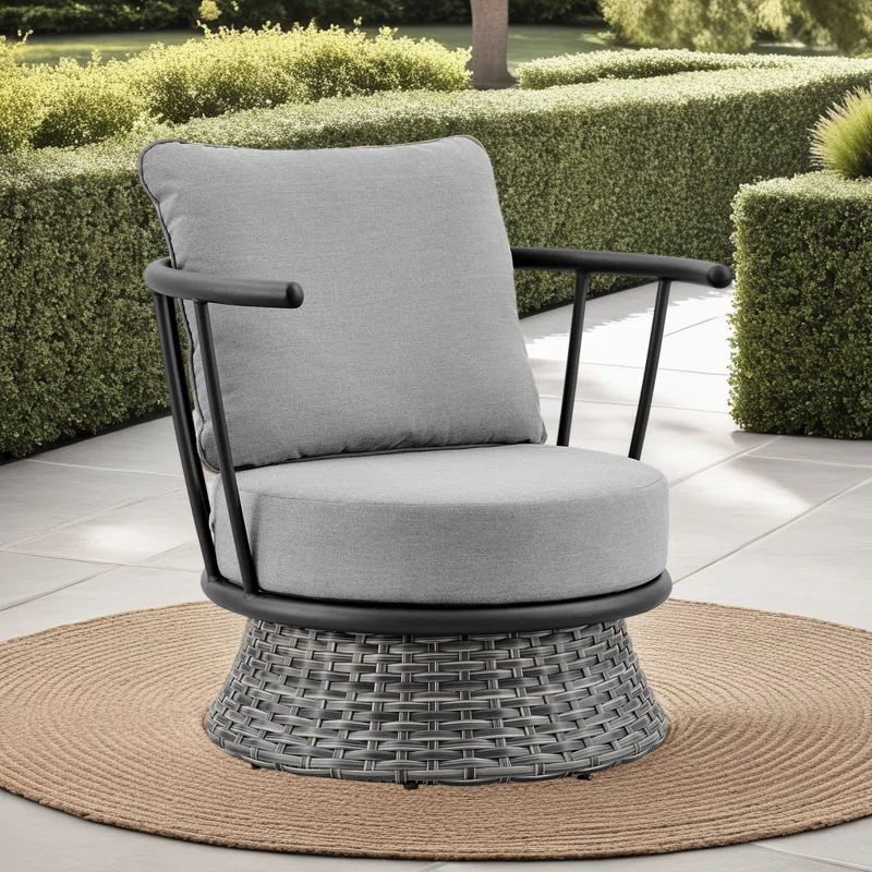 Lark Manor™ Gloucester Wicker And Aluminum Outdoor Chair In Black And Dark Gray
