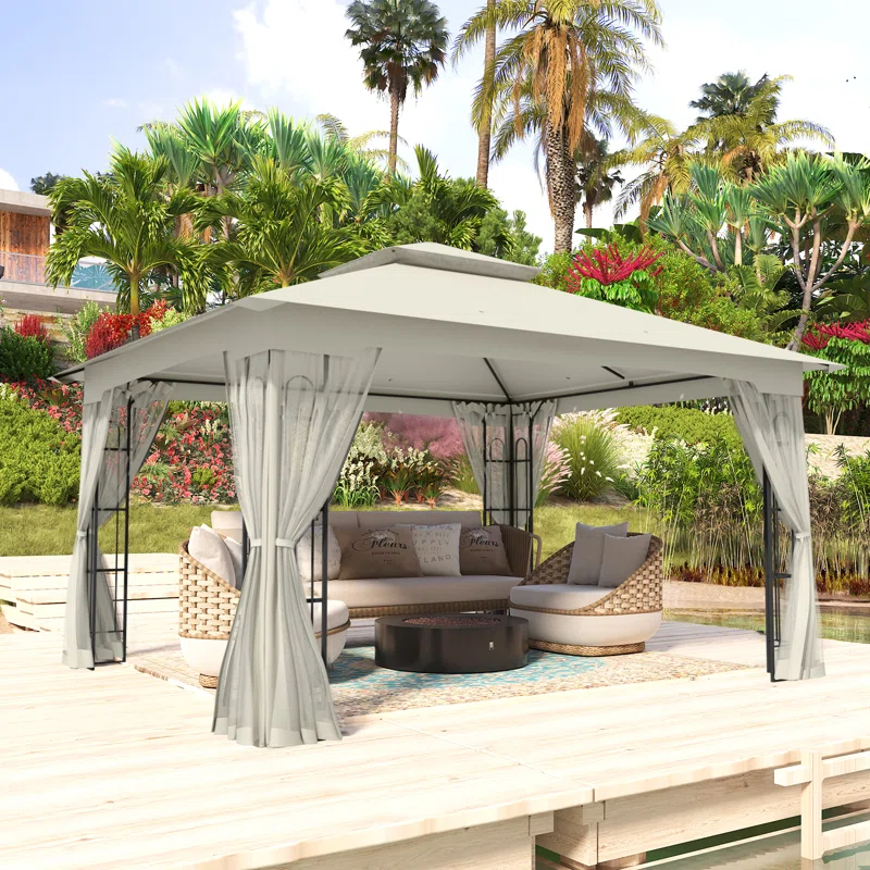 COOS BAY 13 Ft. W x 11 Ft. D Steel Patio Gazebo with Netting