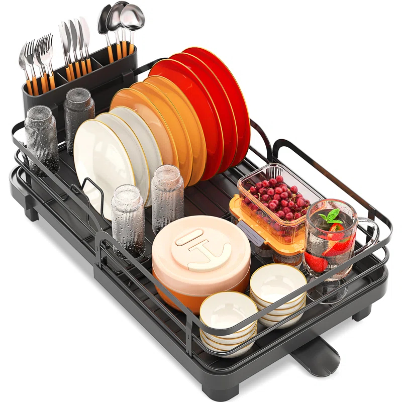 KINGRACK Stainless Steel Expandable Kitchen Dish Rack, Dish Drying Rack for Kitchen Counter, Adjustable Plate Rack,Extra Large Capacity Dish Drainer