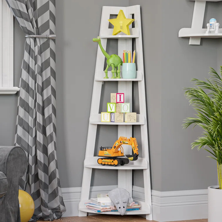 RiverRidge Home RiverRidge Kids 5-Tier Corner Ladder Playroom Display Bookshelf Organizer
