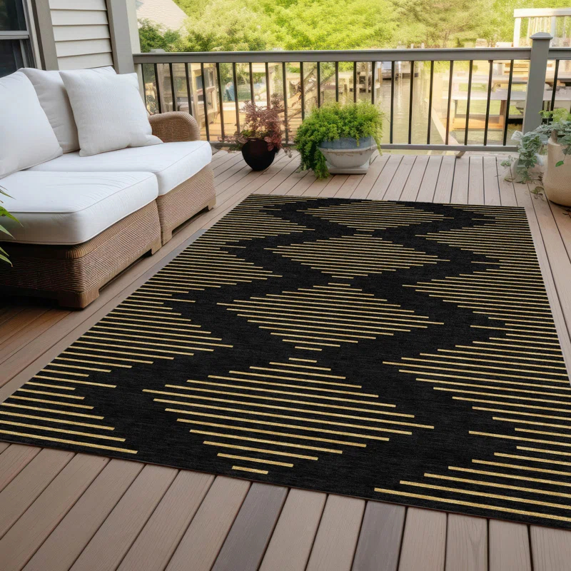 Machine Washable Indoor/Outdoor Chayden ACN1017 Black Rug
