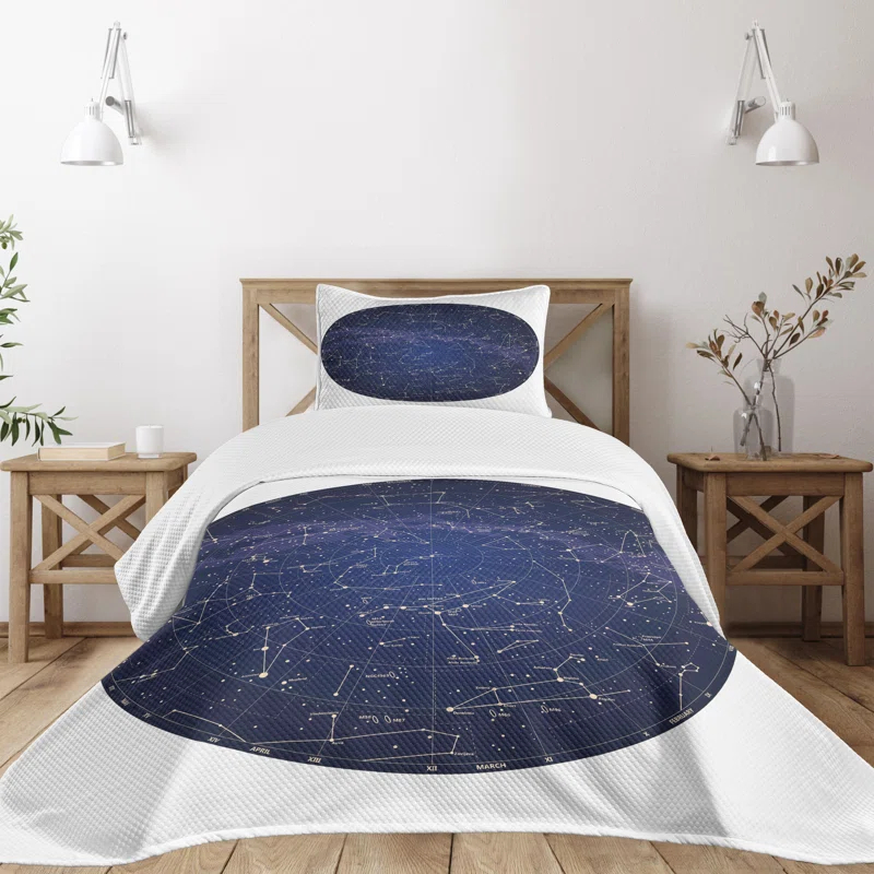 Ambesonne Ambesonne Constellation Bedspread Set Sky Map Northern Blue Cream Violet Blue