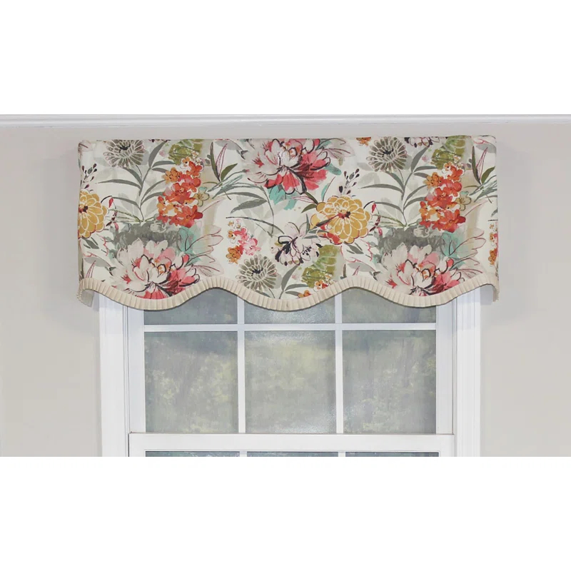 RLF Home Floral Cotton Ruffled 50'' W Window Valance in Ivory