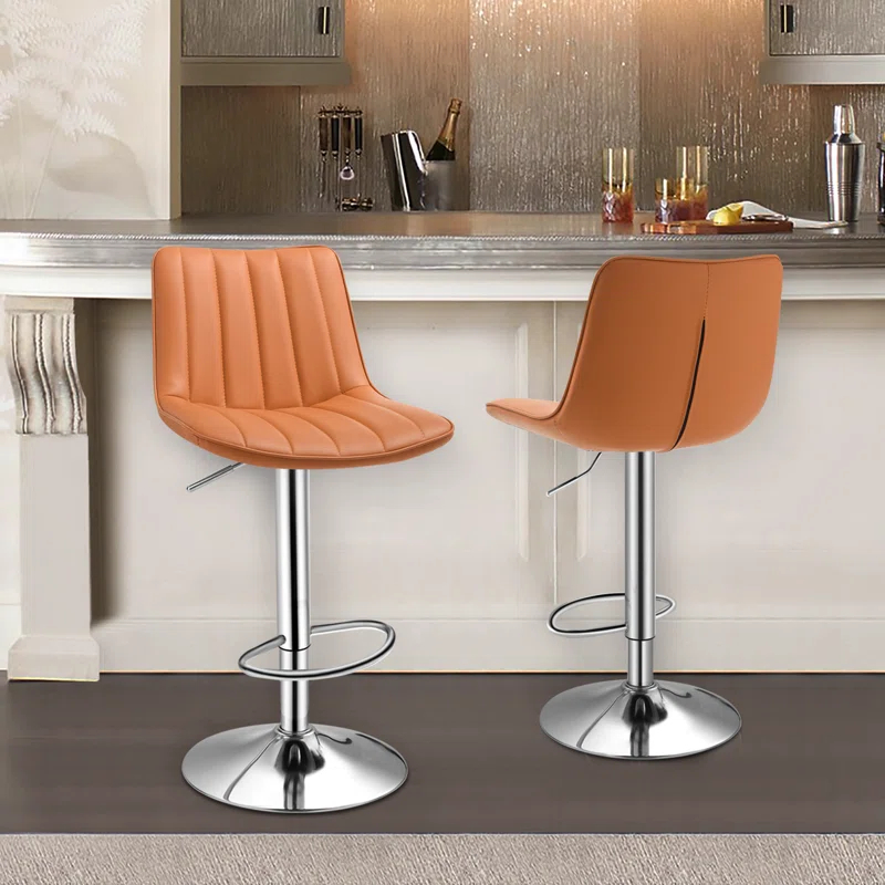 Latitude Run® Adjustable Swivel Bar Stools, Faux Leather Counter Height Barstools Dining Chairs with Footrest (Set of 2)