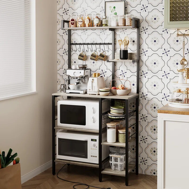 17 Stories Bakers Rack With Power Outlet, Kitchen Bakers Rack Microwave Stand
