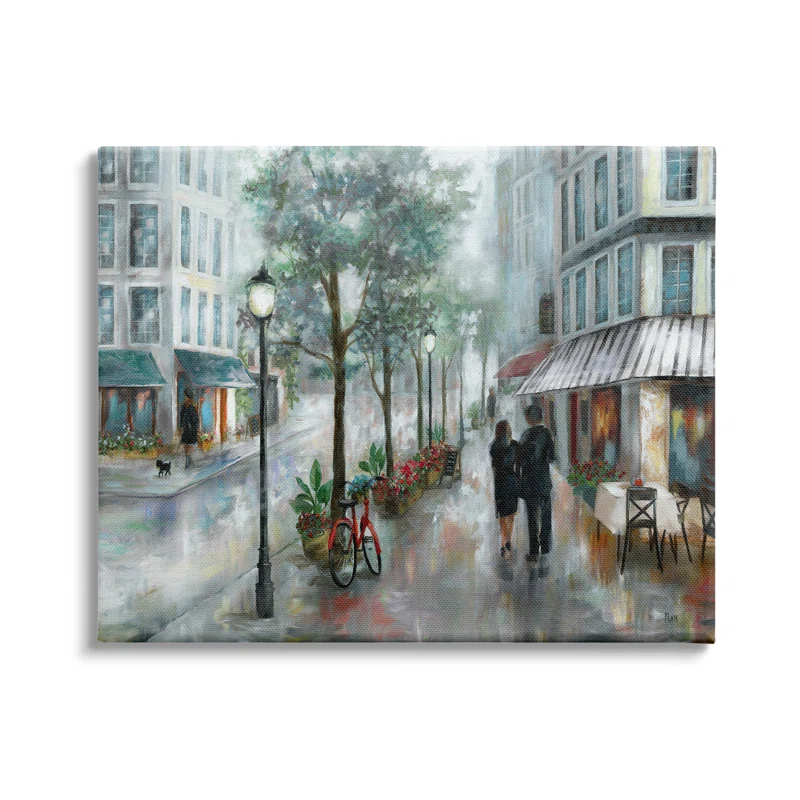 Stupell Industries " Couple Walking Through Traditional Rainy City Architecture " by Nan