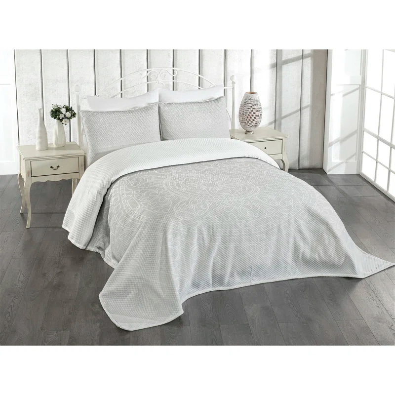 Ambesonne Ambesonne Grey and White Bedspread Set  Oriental Design  Grey