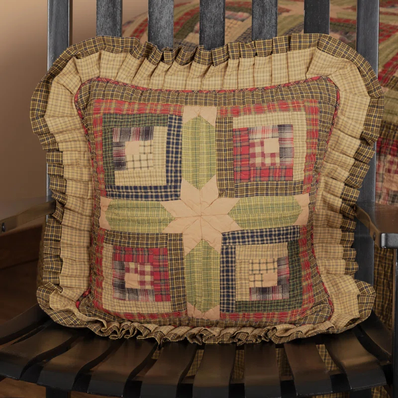 VHC Brands Tea Cabin Patchwork Cotton Reversible Throw Pillow