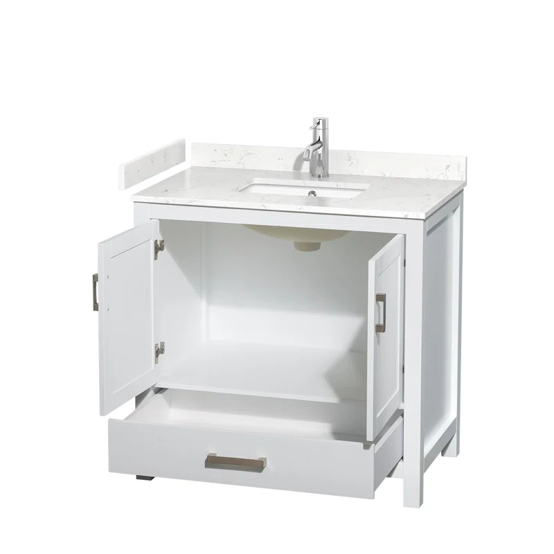 Wyndham Collection Sheffield 36" Freestanding Single Bathroom Vanity with Cultured Marble Top