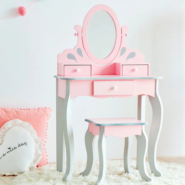 Teamson Kids Teamson Kids Wooden Princess Rapunzel 2-pc. Vanity Set, Gray/Pink